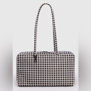 BAGGU Black and White Gingham Medium Nylon Bowler Bag